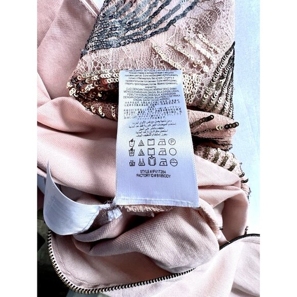 BCBGMAXAZRIA Size L Savannah Long-Back Sequined Top Blush Dark Bare Pink - Picture 8 of 16